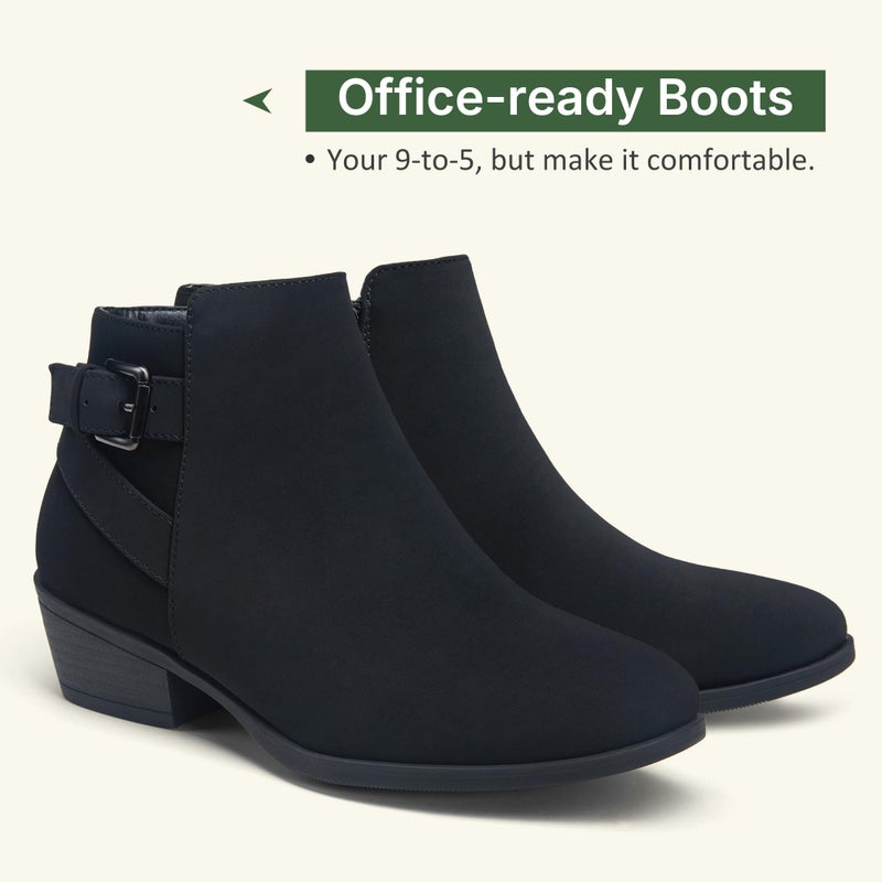 Vepose Women's Short Ankle Boots, Low Heel Western Cowboy Booties, 911 - Black Nubuck, Size 6 US - with Buckle Side Zipper (CJY911 Black Nubuck 06) - Image 5